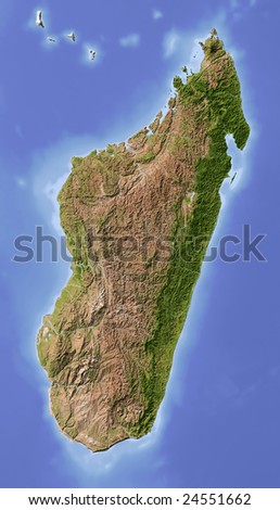 Madagascar. Shaded Relief Map. Surrounding Territory Greyed Out ...