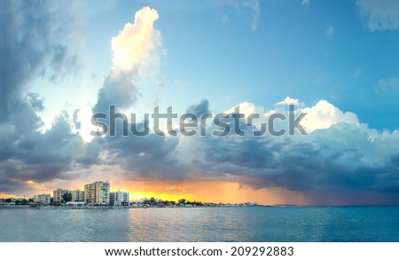 LARNACA, CYPRUS - JUNE 1, 2014: Dramatic sky above Larnaca, Cyprus, on June 1, 2014. City is known for its dry-summer subtropical climate.
