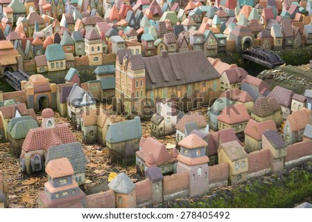 SVETLOGORSK, KALININGRAD REGION, RUSSIA - OCTOBER 13, 2014: City in miniature - the medieval layout of Koenigsberg first half of the 16th century from more than five hundred clay houses