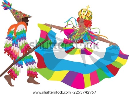 Vectorized couple with typical dress of the original Congo dance of the province of Colon in Panama