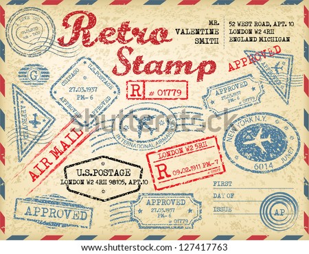 Retro passport stamps.