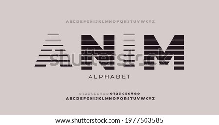 Retro futuristic alphabet fonts in 80s style. Sci-fi monohromic abstract type in Retrowave, synthwave style. Modern minimalistic typeface composed of stripes
