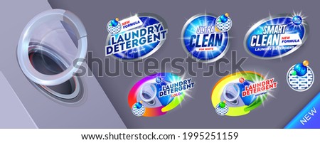 Large set Laundry detergent banners for smart clean. Template for laundry detergent. Package design for Washing Powder and Liquid Detergents ads. Isolated vector illustration