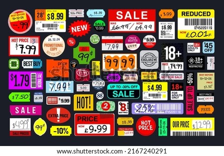 Sticker mega pack. Price stickers. Peeled Paper Stickers. Price Tag. Sale stickers Isolated on black background. Vector illustration
