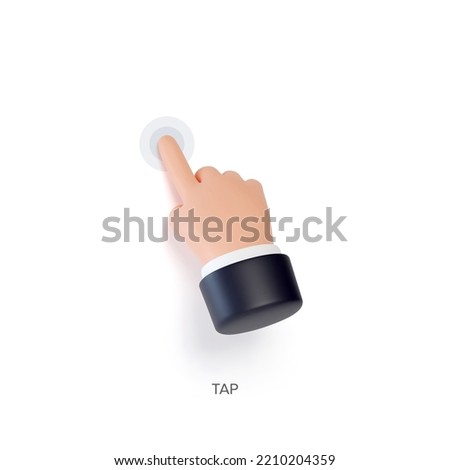Hand touchscreen gesture. Vector 3d hand actions icon on touch screen like tap, touch or click on screen. Touchscreen control. High quality business hand. Vector 3d illustration
