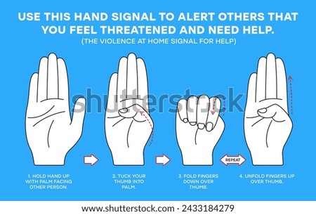 International signal for help. Single-handed gesture that can be used by an individual to alert others that you feel threatened and need help. Violence at Home Signal for Help