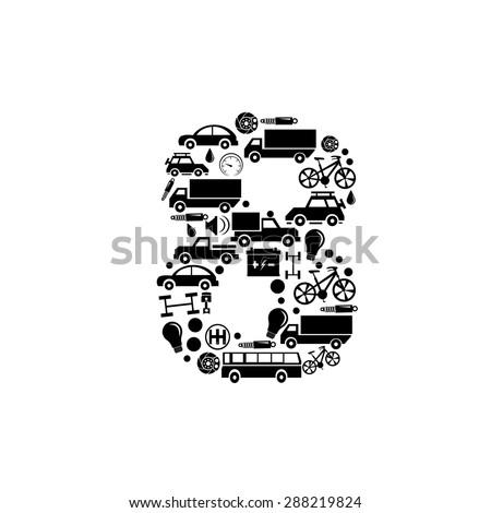 Abstract vector number 8 made from car icon - alphabet set