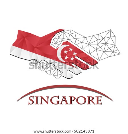 Handshake logo made from the flag of Singapore.