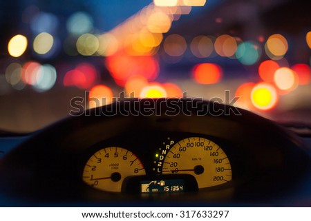 blurred background ,Driving a car at night.