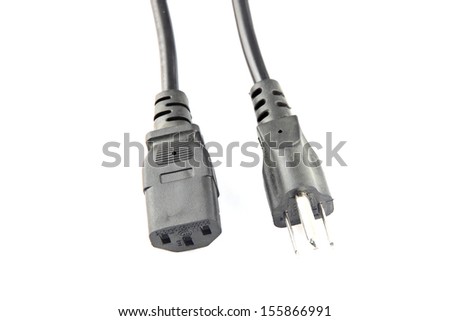 Power Plug connect the computer on white background.
