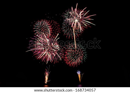 Variety of colors Mix Fireworks or firecracker in the darkness.
