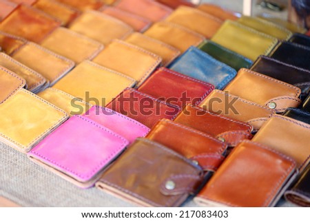 Leather purse colorful for fashion background.