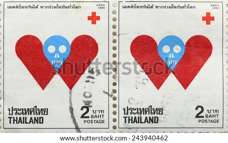 BANGKOK - A old stamp printed by Thailand Post circa 1990 and shows image of Prevent HIV infection,THAILAND.