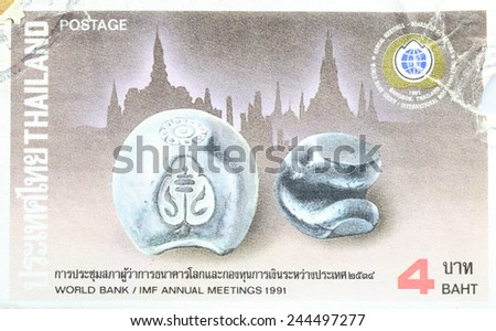 BANGKOK - A old stamp printed by Thailand Post circa 1991 and shows image of International Monetary Fund,THAILAND.