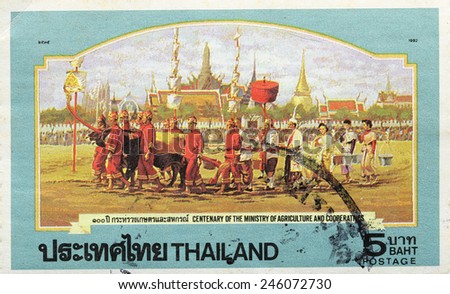 BANGKOK - A old stamp printed by Thailand Post circa 1992 and shows image Ministry of Agriculture and Cooperatives,THAILAND.