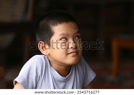 Similar – Image, Stock Photo Peaceful child daydreaming while lying on horse