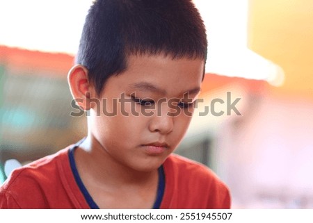 Similar – Image, Stock Photo Peaceful child daydreaming while lying on horse