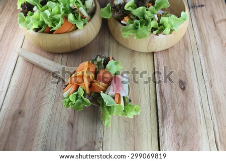 vegetable salad in wooden bowl for the love healthy people.