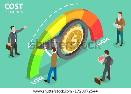 3D Isometric Flat Vector Concept of Cost Reduction, Dollar Rate Decrease, Price Minimising, Falling Rate of Profit.