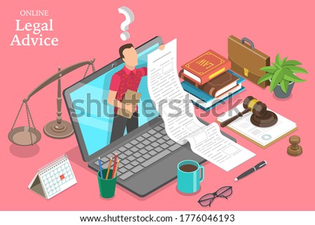 3D Isometric Flat Vector Concept of Online Legal Advice, Law and Justice, Digital Service for Law Consultation.