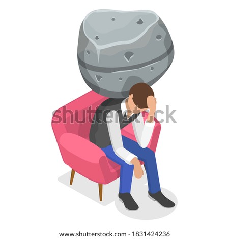 3D Isometric Flat Vector Conceptual Illustration of Frustrated and Depressed Man Overloaded With Difficult Problems.