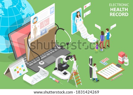3D Isometric Flat Vector Conceptual Illustration of EHR - Electronic Health Record, Electronically-Stored Patient Health Information.