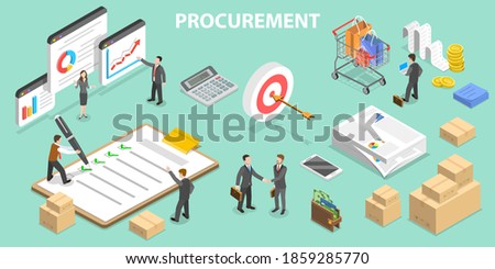 3D Isometric Flat Vector Conceptual Illustration of Procurement, Process of Finding and Agreeing to Terms, and Acquiring Goods, Services, or Works. Stockfoto © 
