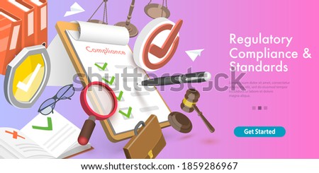 3D Vector Conceptual Illustration of Regulatory Compliance and Standards, Policies and Regulations.