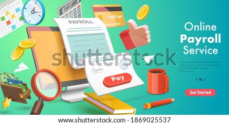 3D Isometric Flat Vector Conceptual Illustration of Payroll or Salary Payment, Financial Calendar, Expenses Calculator. Photo stock © 