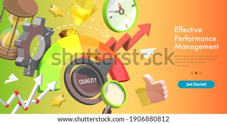 3D Isometric Vector Conceptual Illustration of Efficient Performance Management System, Increasing Efficiency Level.