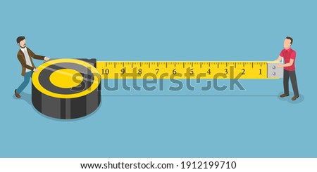 3D Isometric Flat Vector Conceptual Illustration of Construction and Repair. Two Men are Holding Measuring Tape.