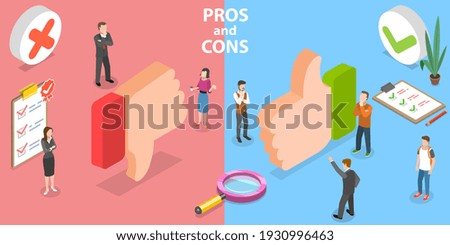 3D Isometric Flat Vector Conceptual Illustration of Pros and Cons, Compare andCcontrast Between Aarguments.