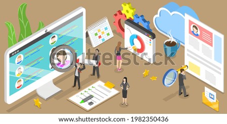 3D Isometric Flat Vector Conceptual Illustration of Client Profile Data Analysis, Customer Relation Management