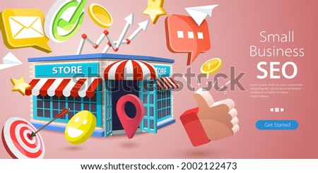 3D Vector Conceptual Illustration of Small Business SEO, Local Store Marketing