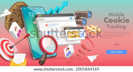 3D Vector Conceptual Illustration of Mobile Cookie Tracking, Website Privacy Policy