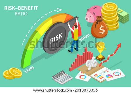 3D Isometric Flat Vector Conceptual Illustration of Risk-Benefit Ratio, High Risk High Return Financial Investment