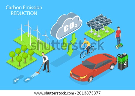 3D Isometric Flat Vector Conceptual Illustration of Carbon Emission Reduction, Zero-waste and Nature Friendly Lifestyle