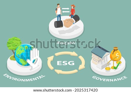 3D Isometric Flat Vector Conceptual Illustration of ESG, Environmental Social Governance , Environment and Climate Change Policies