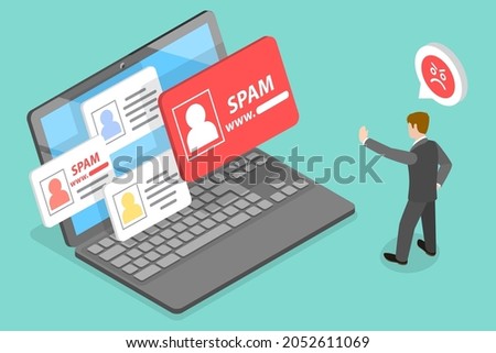 3D Isometric Flat Vector Conceptual Illustration of Link Spam, Spam Protection and Antispam Technology
