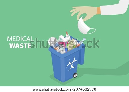 3D Isometric Flat Vector Conceptual Illustration of Medical Waste Disposal, Hospital Biohazard Waste Management