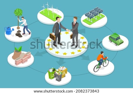 3D Isometric Flat Vector Conceptual Illustration of Green Deal, Environmental Sustainability Agreement