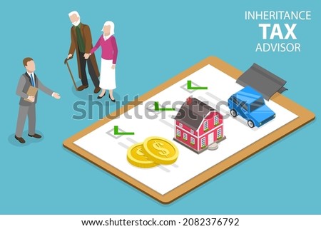 3D Isometric Flat Vector Conceptual Illustration of Inheritance Tax Advisor, Retirement Estate Planning