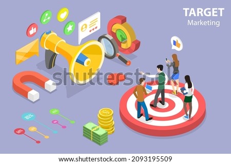 3D Isometric Flat Vector Conceptual Illustration of Target Marketing, Audience Analyzing and Segmentation