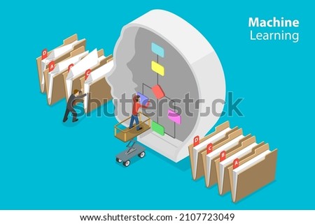 3D Isometric Flat Vector Conceptual Illustration of Machine Learning. Artificial Intelligence Neural Network