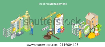 3D Isometric Flat Vector Conceptual Illustration of Building Management, Construction Business and Engineering
