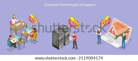 3D Isometric Flat Vector Conceptual Illustration of Computer Technologies, IT Technical Support and Maintenance Services
