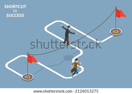 3D Isometric Flat Vector Conceptual Illustration of Shortcut To Success, Simple Solution