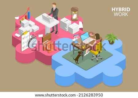 3D Isometric Flat Vector Conceptual Illustration of Hybrid Work, Workspace Location Choice, Remote job