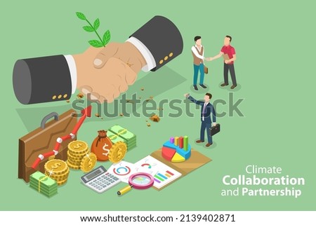 3D Isometric Flat Vector Conceptual Illustration of Climate Collaboration And Partnership, Environmental Sustainability Agreement