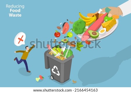 3D Isometric Flat Vector Conceptual Illustration of Reducing Food Waste, Consumerism Lifestyle Reduction Foto stock © 